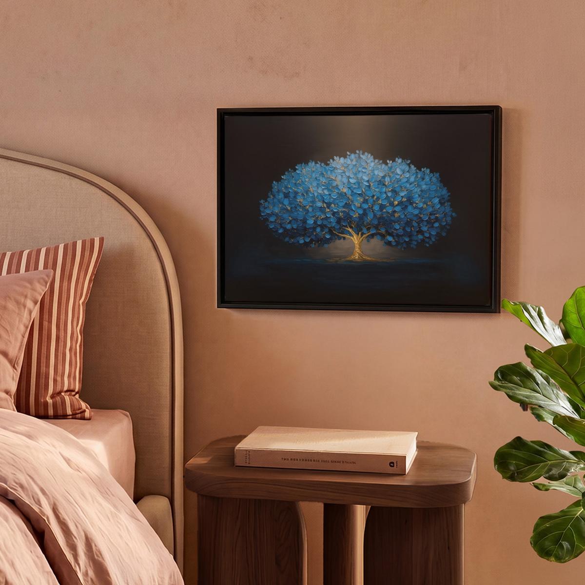 LEINWAND Bilder mit Rahmen - Baum - Blau - Blätter - Pinselstriche - 40x30 - Blau, Textil (40/30cm) - MuchoWow