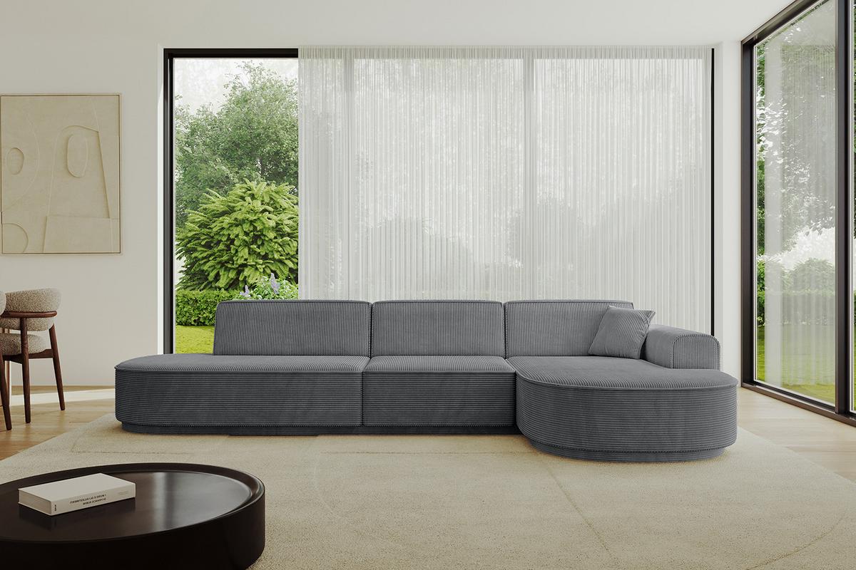 ECKSOFA Ottomane Rechts MARI-L2-v3 - 328x171x83 cm Dunkelgrau Cord - Dunkelgrau/Schwarz, Holzwerkstoff/Kunststoff (171/328cm) - ALTDECOR