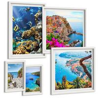 BILDER SET 5er Set - 50x50 cm & 20x30 cm & 40x60 cm Weißer Rahmen - Berglandschaften im Hintergrund - Weiß, Kunststoff (40/60cm) - TULUP