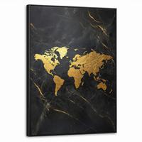 LEINWAND Bilder mit Rahmen - Weltkarte - Gold - Marmor - 50x70 - Goldfarben, Textil (50/70cm) - MuchoWow