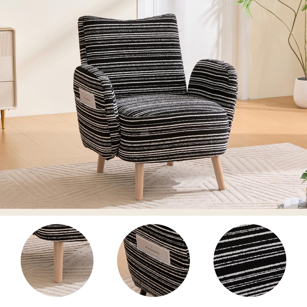 SESSEL boucle stoff modern mit seitentasche holzbeine - Schwarz, Textil (77/87/81cm) - Urban Meuble