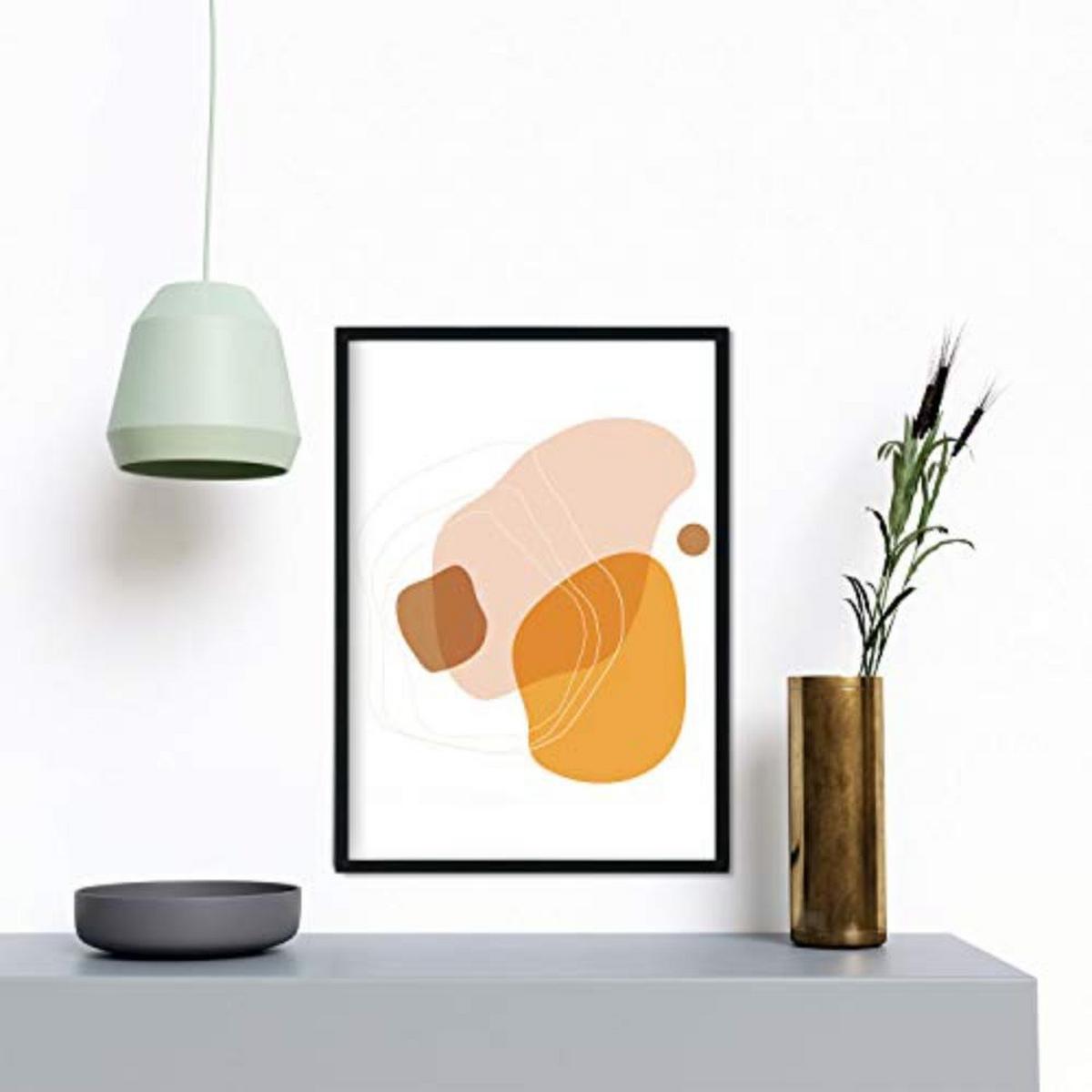 POSTER Set mit 4 abstrakten Collage Saharasand mit farbigen Designs A3 Schwarzer Rahmen - Schwarz, Papier (29.7/3cm) - Nacnic