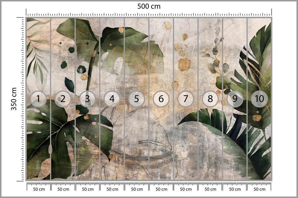 FOTOTAPETE für Schlafzimmer Tropisch Monstera Aquarell Retro 500x350 - Beige/Orange, Papier (500/350cm) - Muralo