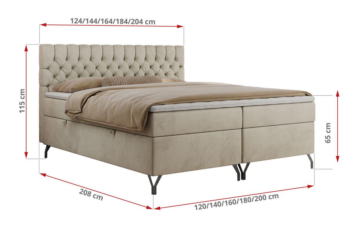 BOXBETT GRIMALDI 120/200 Beige Velvet - H4 - Beige, Holz/Textil (120/200cm) - MKS