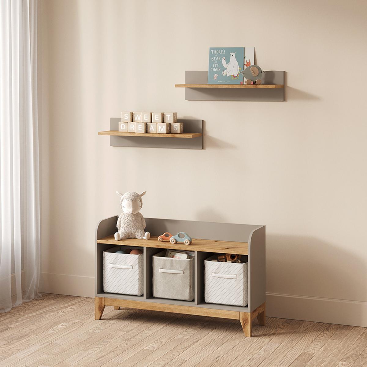 KINDERSITZBANK Mailo Cashmere/Artisan 107.2 x 63.8 cm XL mit 3 Schubladen - Kaschmir/Eiche Artisan, Holzwerkstoff (107.2/63.8/30.6cm) - Livinity®
