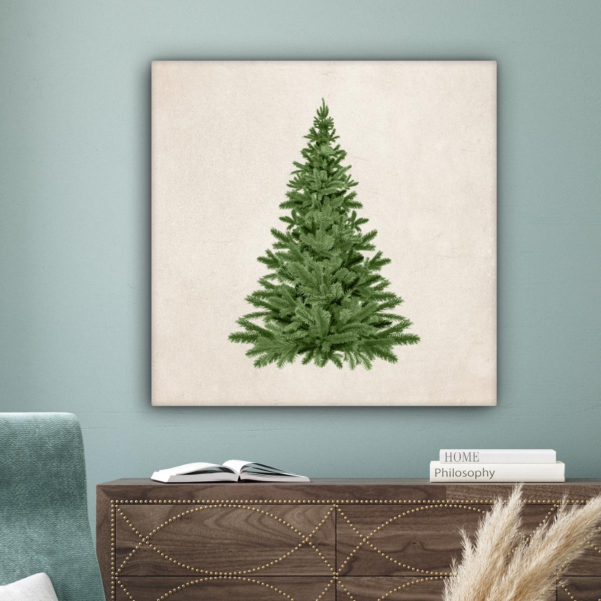 LEINWANDBILD Weihnachtsbaum - Grün - Weihnachten - Feiertage Deko Groß 90x90 cm - Olivgrün, Textil (90/90cm) - MuchoWow