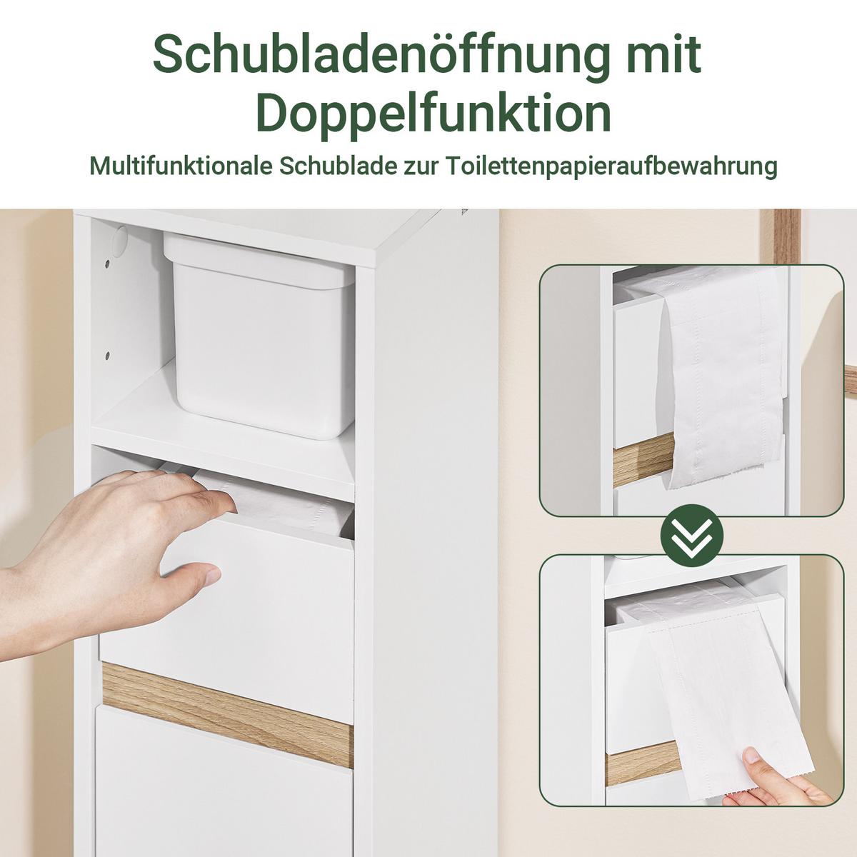 TOILETTENSCHRANK, Badschrank schmal, 20x96x20cm, Weiß - Weiß, Holzwerkstoff (20/96/20cm) - SoBuy