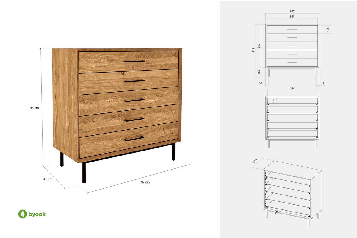 KOMMODE HOCH LEON Wildeiche - Wildeiche, Holz (97/95/45cm) - byoak