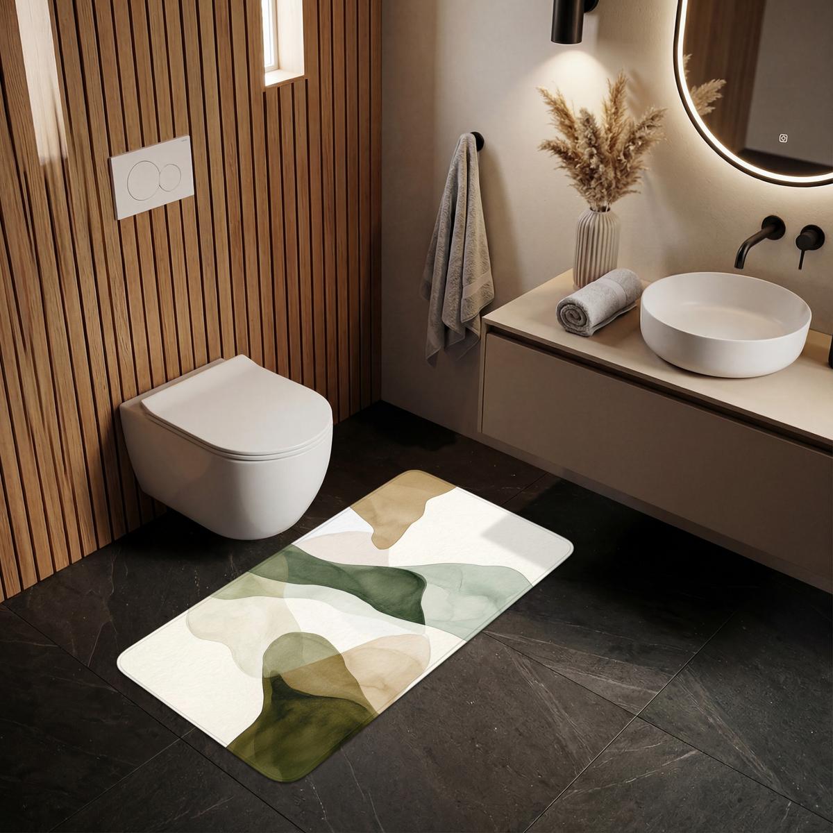 BADEMATTE Japandi - Abstrakt - Grün 120x60 cm - Grün, Textil (120/60cm) - OnlyWow