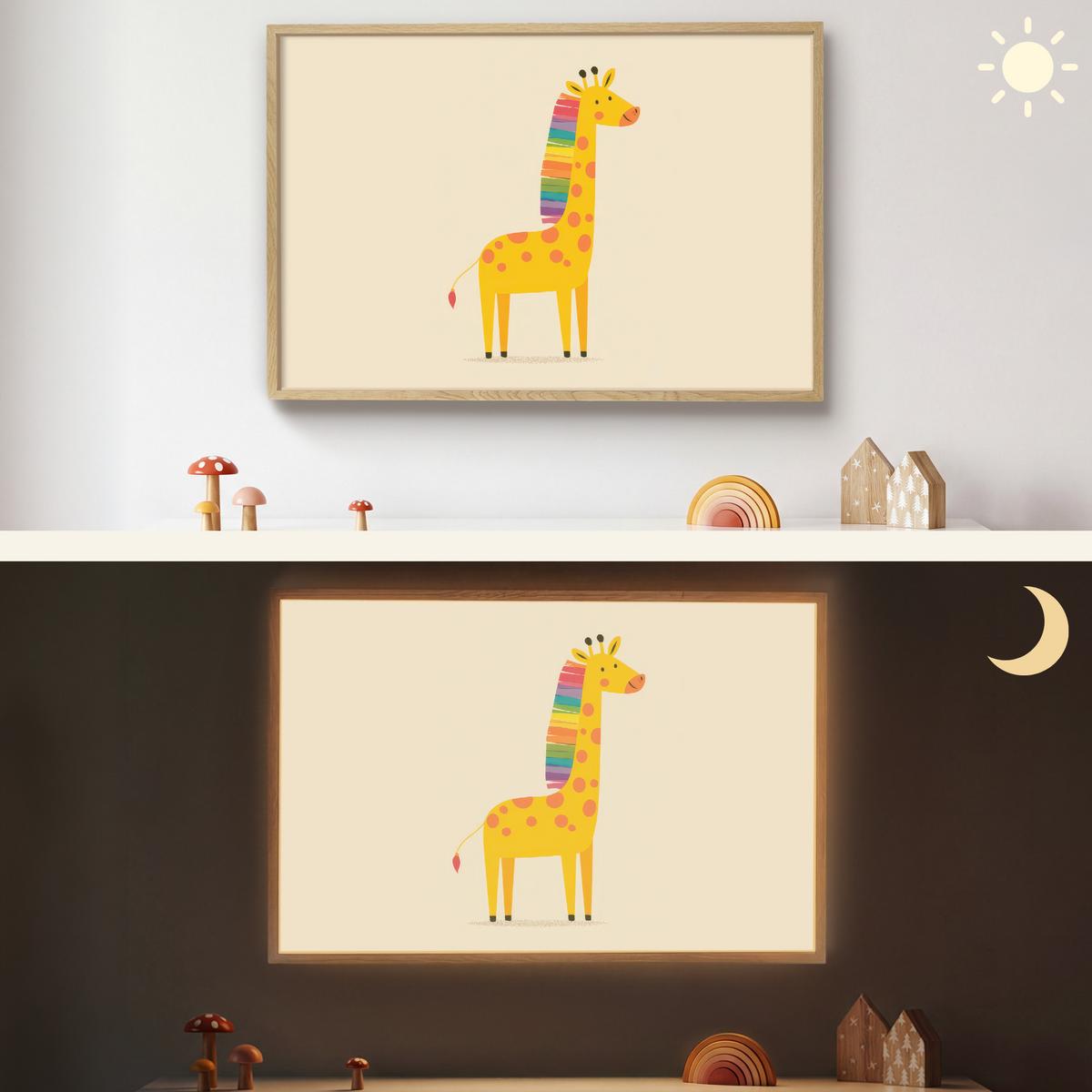 WANDLEUCHTE MIT AKKU Giraffe - Regenbogenmähne - Beige 90x60 cm - Beige, Holzwerkstoff (90/60/8cm) - OnlyWow