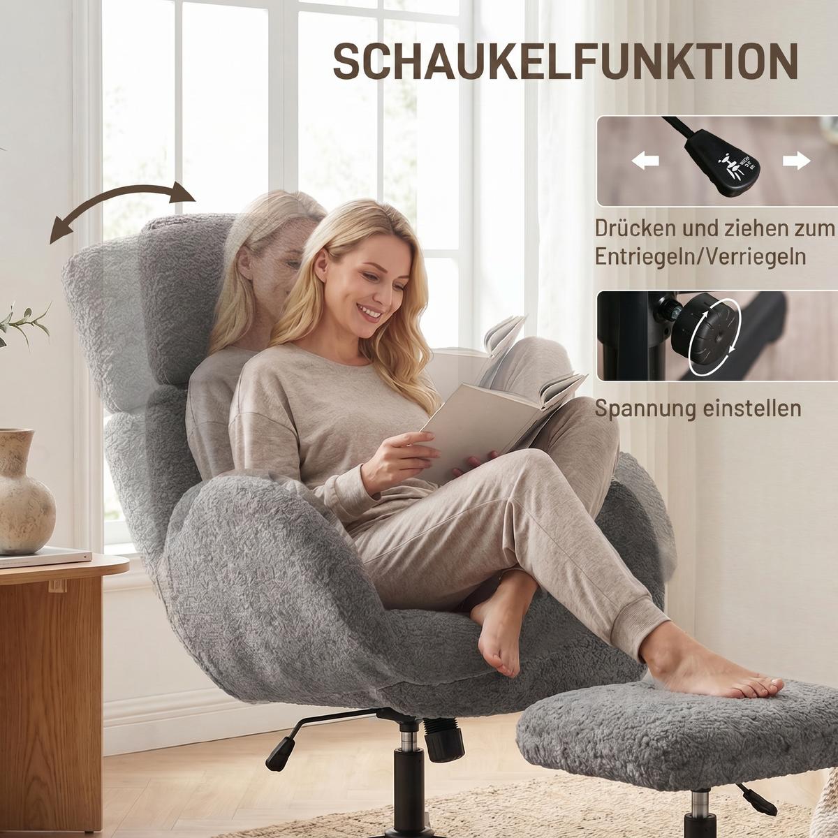 RELAXSESSEL mit Hocker Polyester Grau - Schwarz/Grau, Textil/Metall (70/108/71cm) - HOMCOM