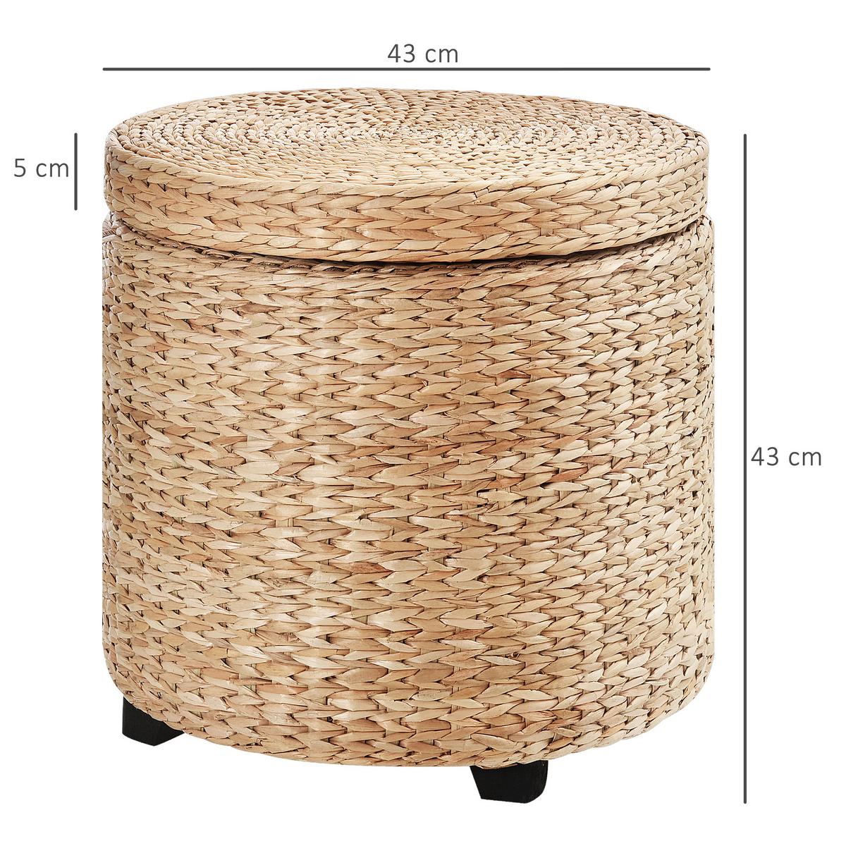 SITZHOCKER mit Stauraum Fußhocker Aufbewahrungsbox Stroh Rattan Khaki - Beige/Schwarz, Holz/Papier (43/43/43cm) - HOMCOM