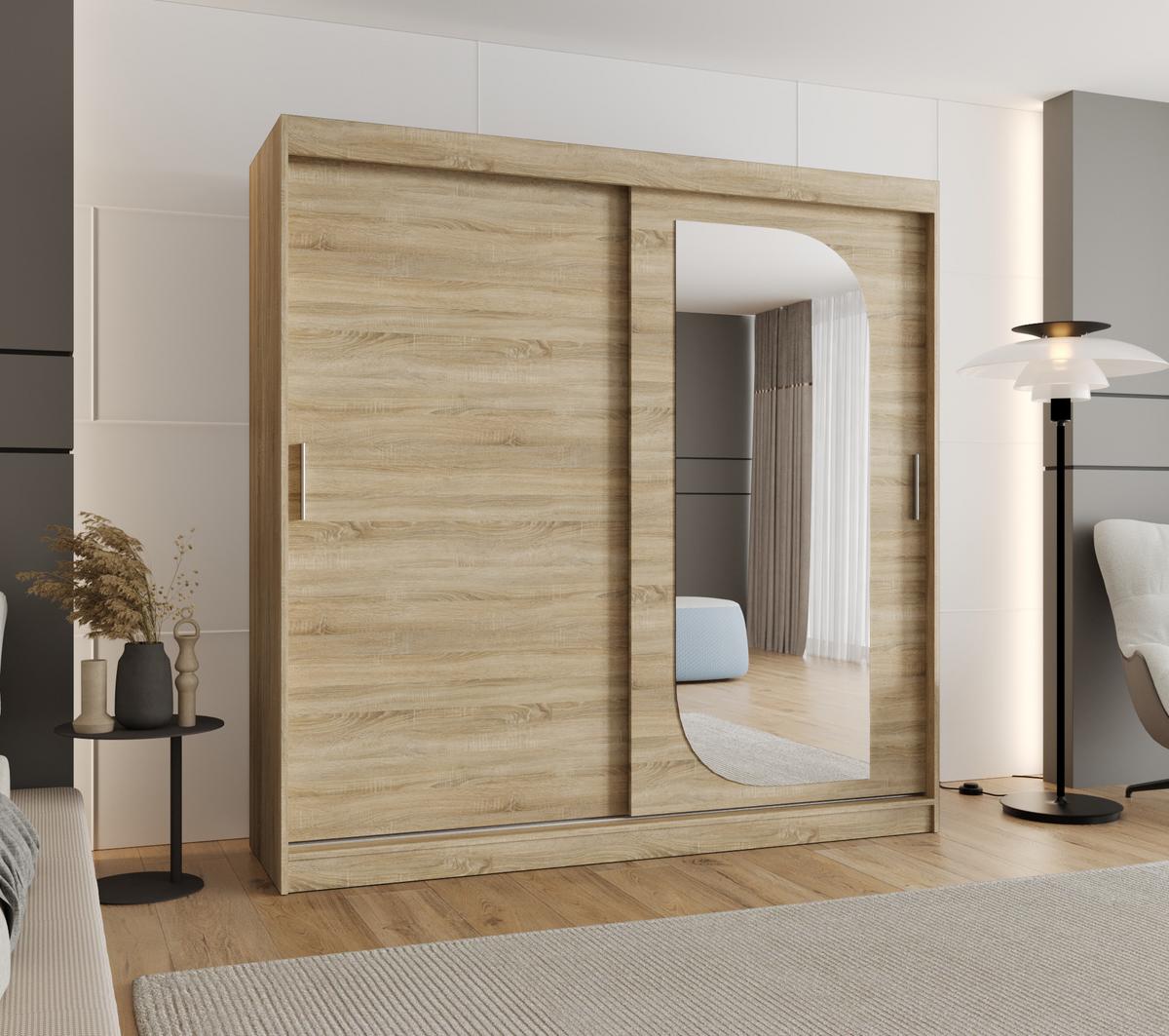 SCHIEBETÜRENSCHRANK mit Spiegel LUCY 200/200/62 2-türig - Silberfarben/Sonoma Eiche, Holz (200/200/62cm) - MÖBEL KRYSPOL