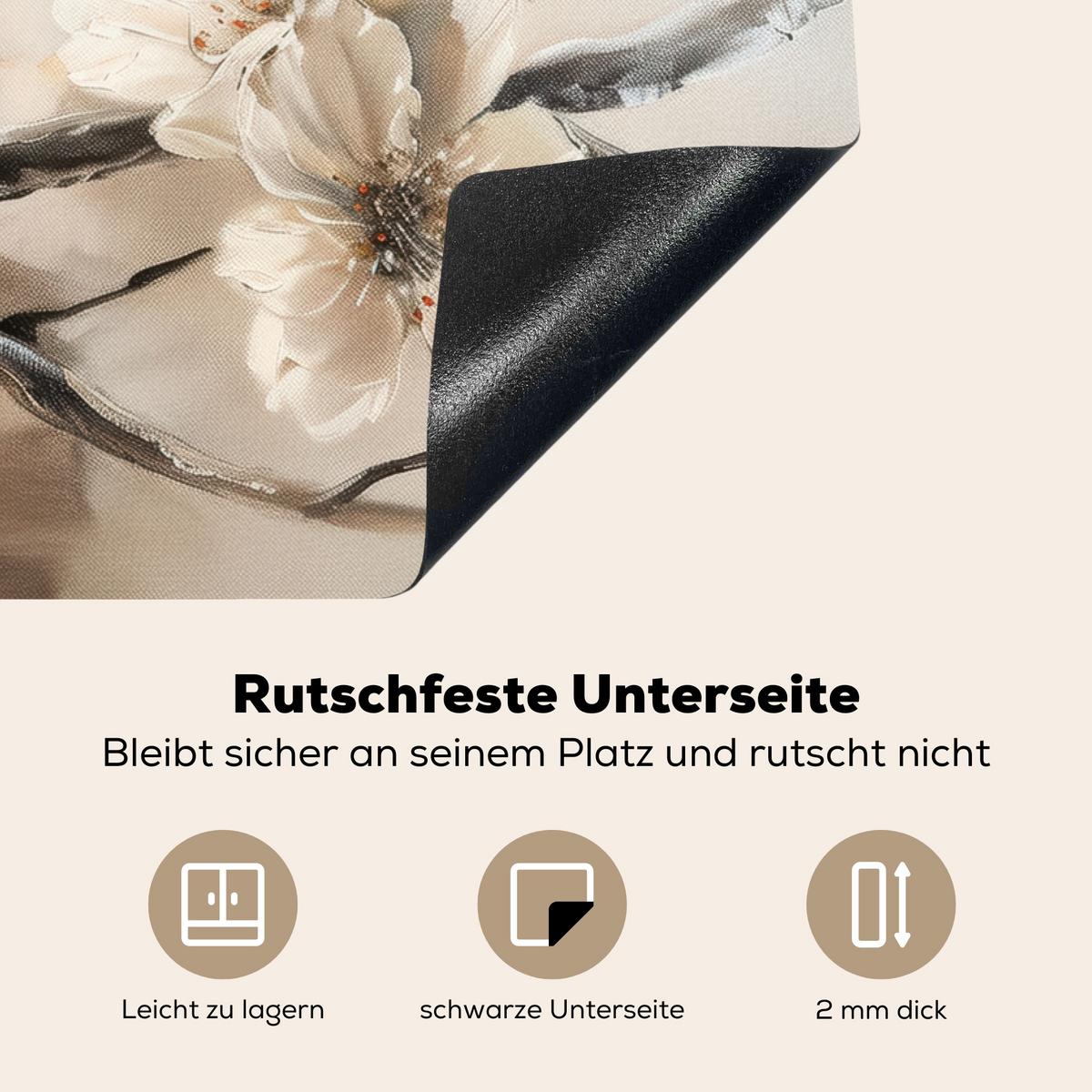 HERDABDECKPLATTE Blumen - Abstrakt - Gemalt - Beige Ceranfeldabdeckung 80x52 cm - Kaschmir, Kunststoff (80/52/0.2cm) - MuchoWow