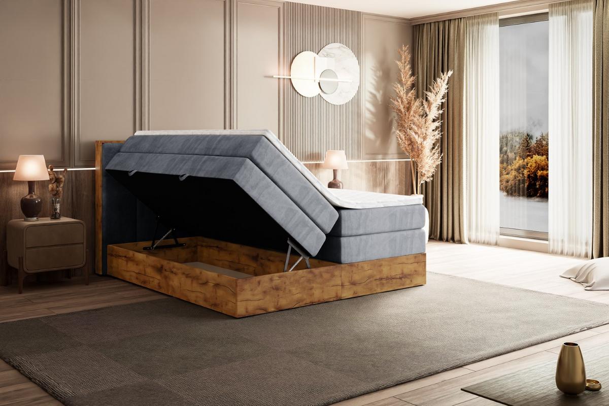 BOXSPRINGBETT mit Matratze H3|H4 und Lattenrost - LOLLI7 KING-160x200 - Grau Casablanca - Grau, Holzwerkstoff (160/200cm) - ALTDECOR