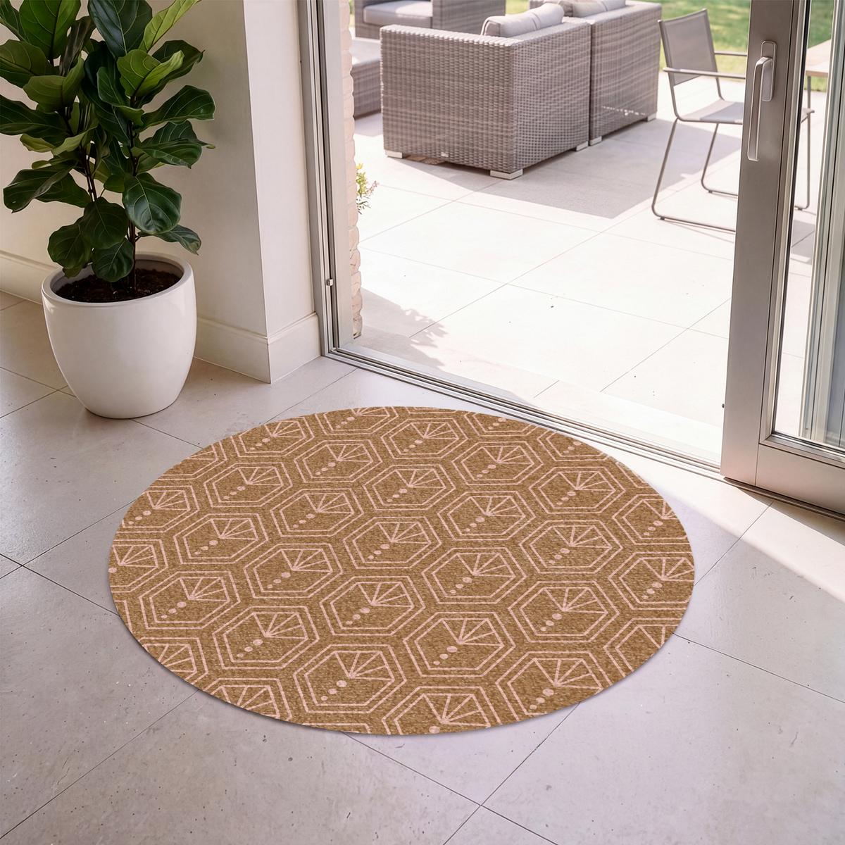 FUSSMATTE Braun - Rosa - Geometrisch - Gemustert Türmatte 120x120 cm - Braun, Kunststoff (120/0.4cm) - MuchoWow