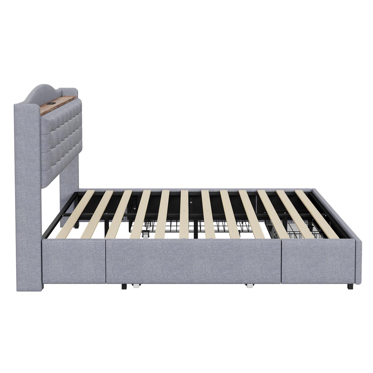 BETT grau 200/146/110 cm - Grau, Textil/Metall (140/200cm) - Urban Meuble