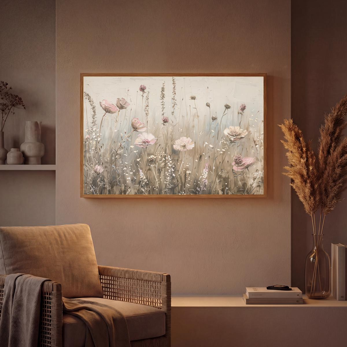 WANDLEUCHTE MIT AKKU Blumen - Rosa - Modern - Beige 90x60 cm - Altrosa, Holzwerkstoff (90/60/8cm) - OnlyWow