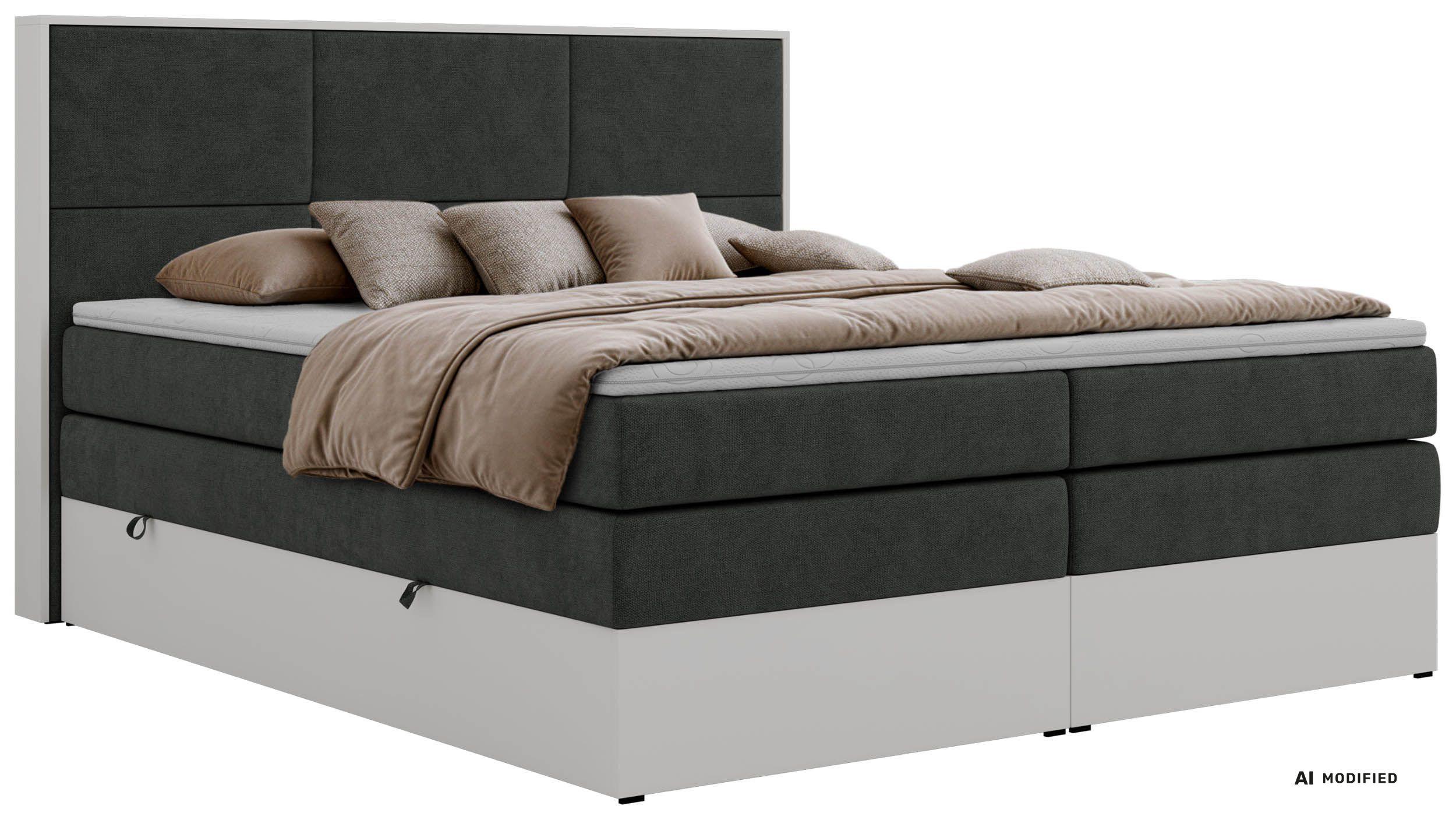 BOXSPRINGBETT DELVIT KING 180/200 - Dunkelgrau Stukture - Topper Visco - H3 - Dunkelgrau/Schwarz, Kunststoff/Textil (180/200cm) - MKS