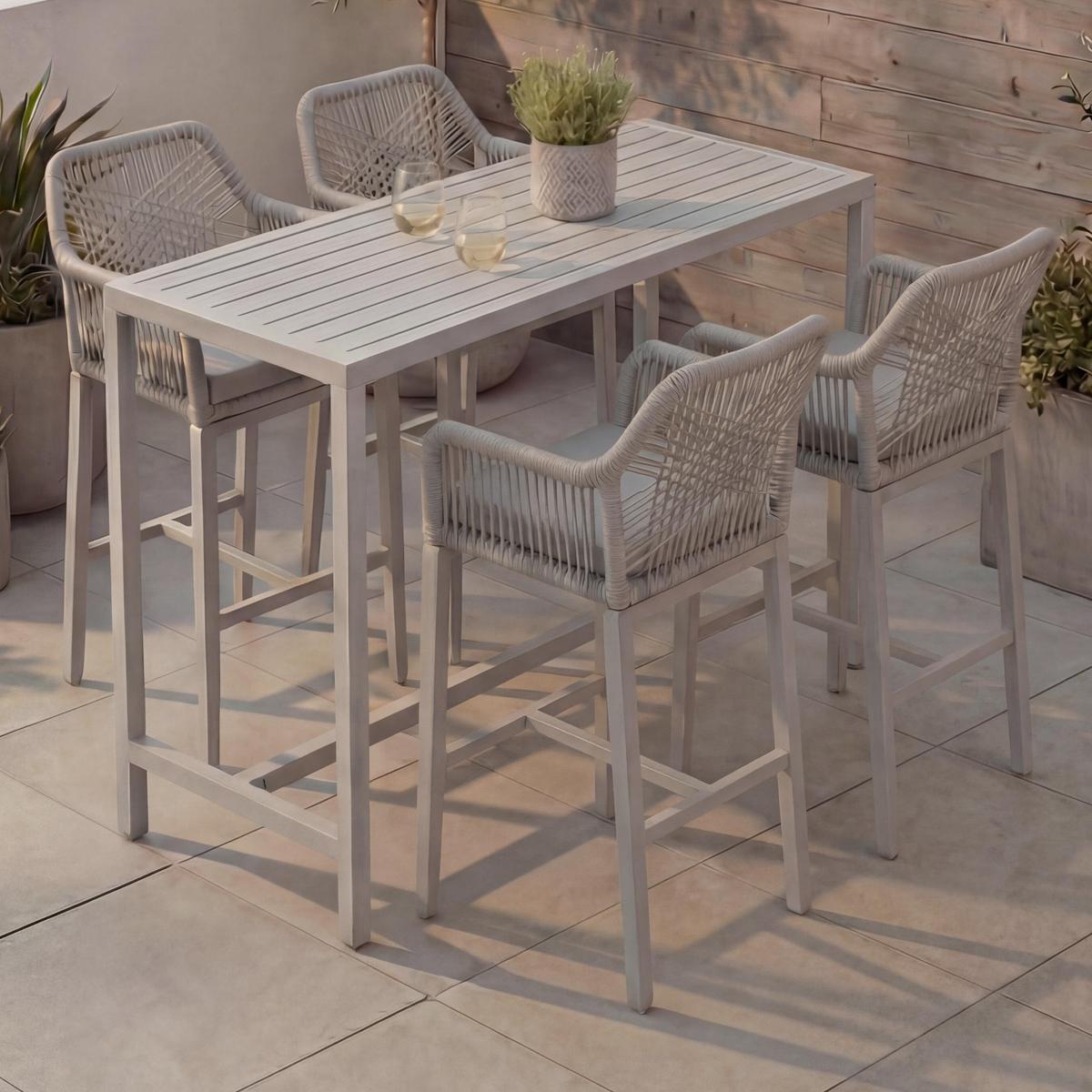 SET BARTISCH + BARHOCKER eckig Grau 5er-Set - Grau, Metall (65/130/105cm) - MCW