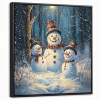 LEINWAND Bilder mit Rahmen - Schneemann - Schnee - Winter - Wald - 50x50 - Hellblau, Textil (50/50cm) - MuchoWow