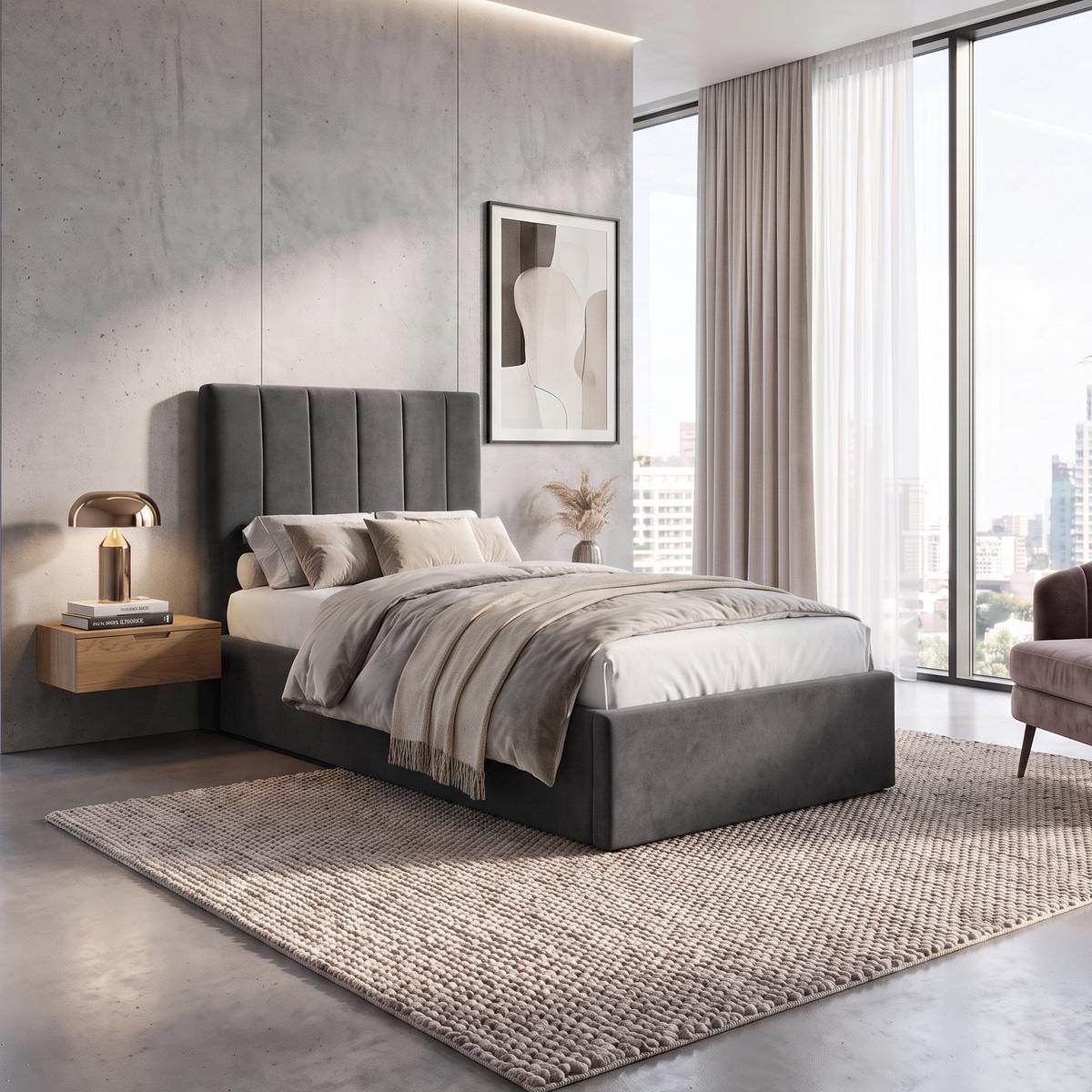 POLSTERBETT Melvio Einzelbett 90x200 cm mit Bettkasten und und Taschenfedernmatratze 26 cm, Dunkelgrau - Dunkelgrau, Textil (90/200cm) - Beautysofa