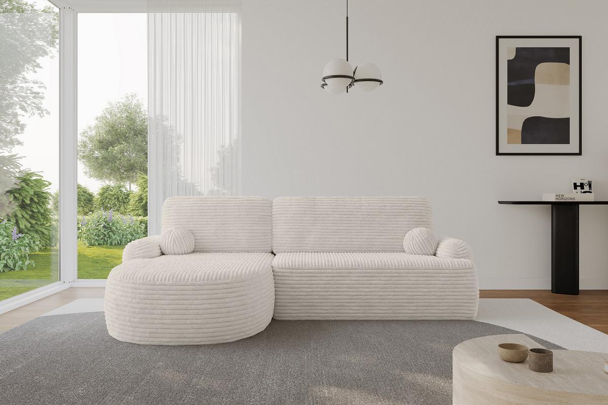 ECKSOFA mit Schlaffunktion und Bettkasten LIRA-L - 264x172x89 Creme - Creme, Holzwerkstoff/Textil (264/172cm) - ALTDECOR