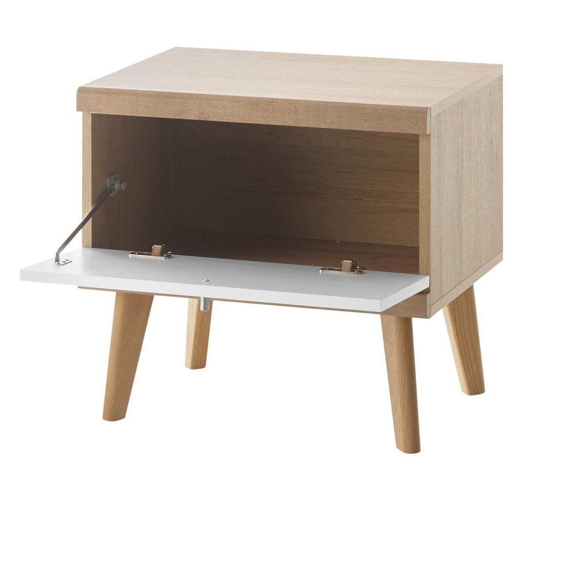 NACHTTISCH weiß, Eiche Riviera, Nachtkommode skandinavisch, 54 x 50 cm - Eichefarben/Weiß, Holz/Holzwerkstoff (40/50/54cm) - Furn.Design