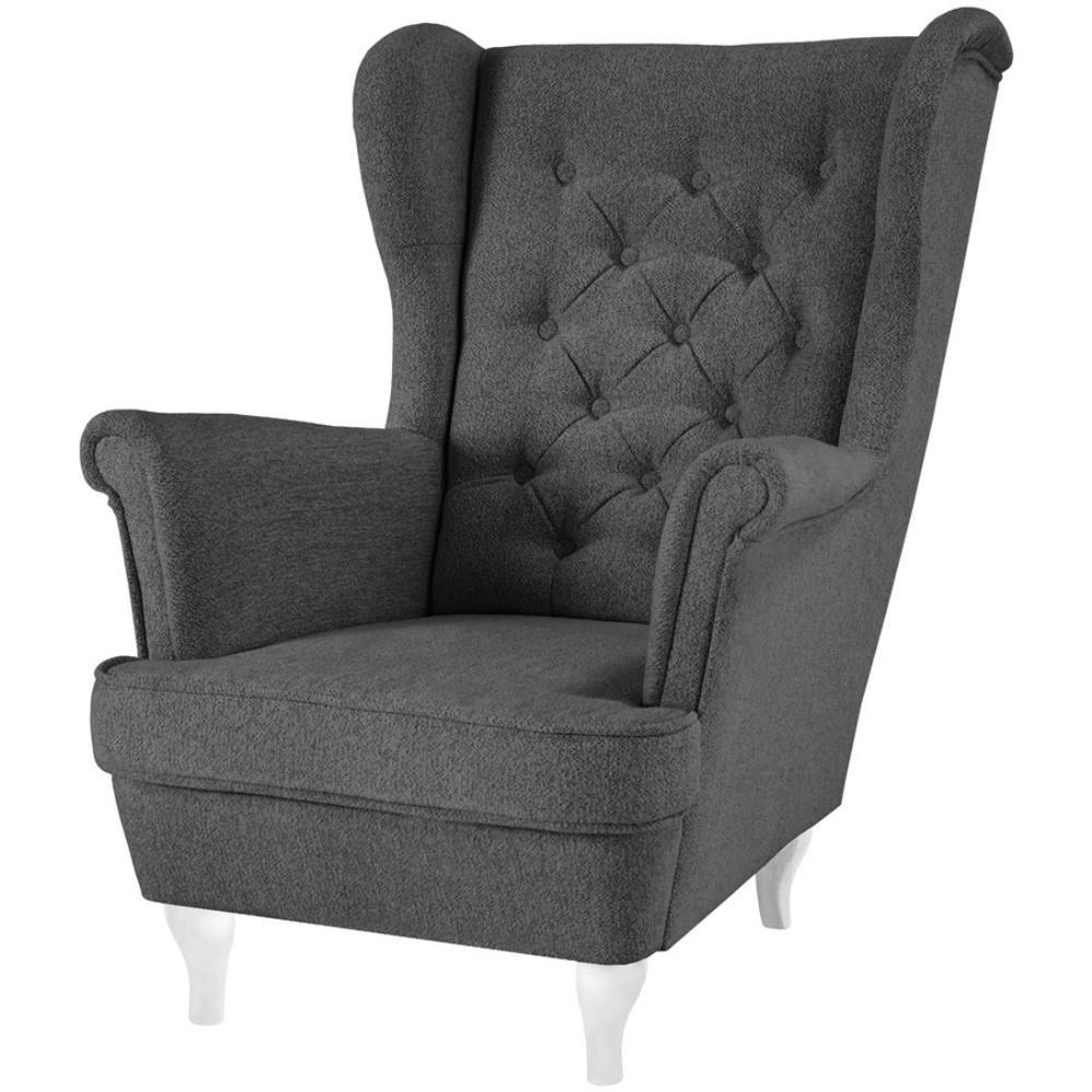 CHESTERFIELD-SESSEL Falco dunkelgrau mit Weiß Holzbeinen - Dunkelgrau/Weiß, Holz/Textil (82/102/92cm) - Beautysofa