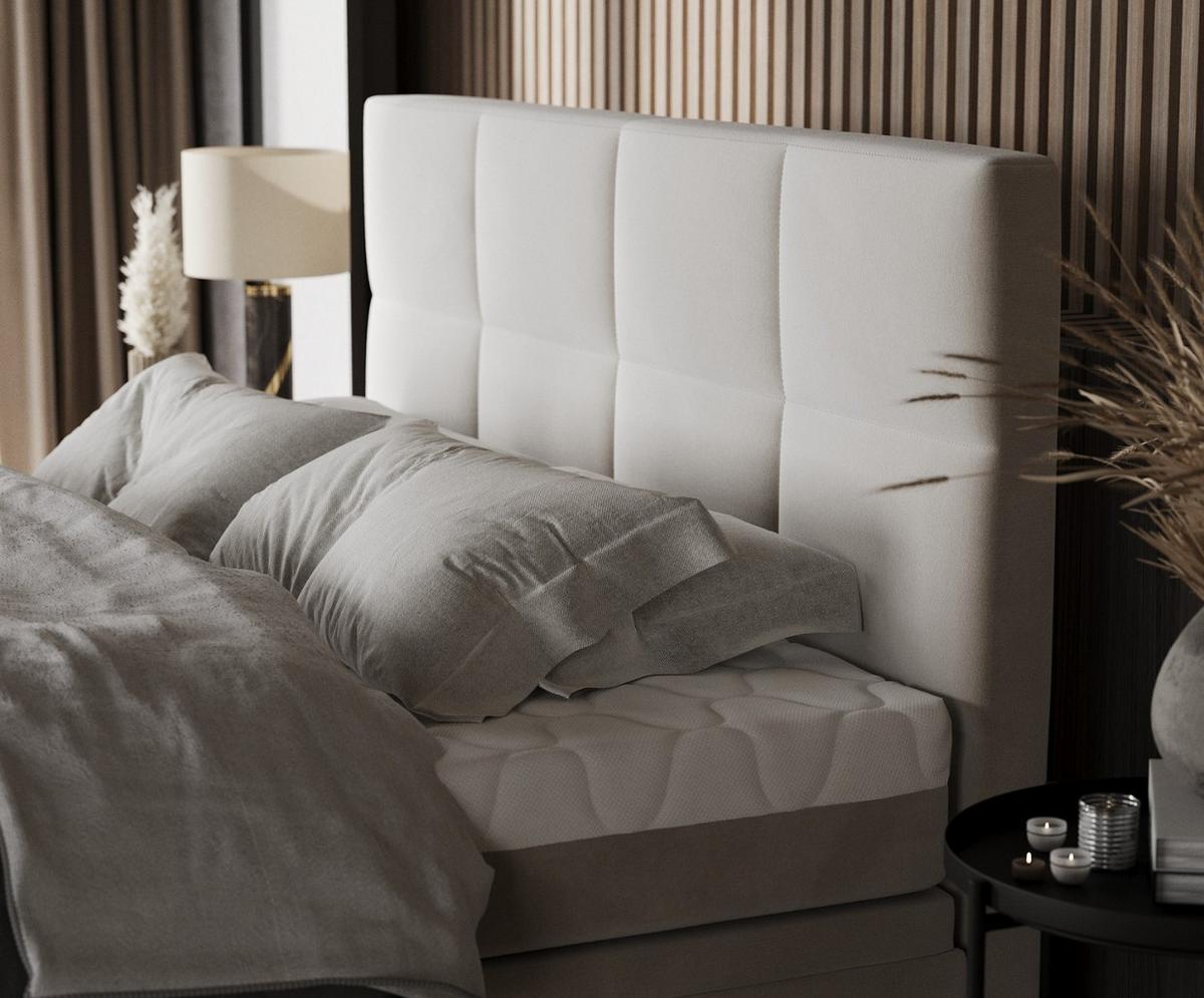 BOXBETT Tessa 140/200 cm Hellbeige im Paros Stoff - Beige/Schwarz, Holz/Holzwerkstoff (140/200cm) - AltaBeds
