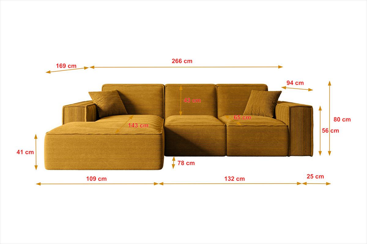 ECKSOFA Ottomane Links SERRA-L - 266x169x80 cm Creme Cord - Hellgrau/Creme, Holzwerkstoff/Kunststoff (165/266cm) - ALTDECOR