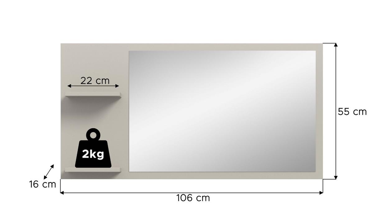 WANDSPIEGEL Kaschmir 106 x 55 cm, Garderobenspiegel mit Regalböden - Kaschmir, Glas/Holzwerkstoff (106/55/16cm) - Inn.Furn