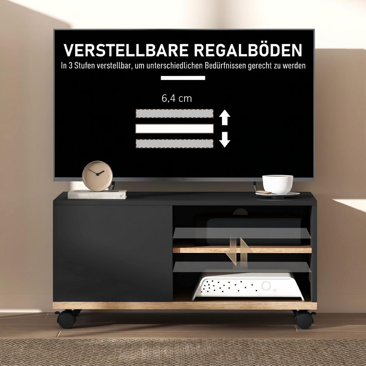 TV-BOARD Spanplatte Schwarz Eiche - Schwarz, Holzwerkstoff (45/39/80cm) - HOMCOM