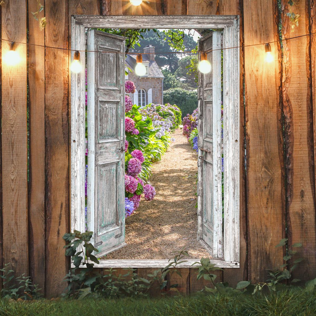 GARTENPOSTER Durchblick - Hortensie - Blumen Bild 120x180 cm - Hellgrau, Kunststoff (120/180/0.2cm) - OnlyWow
