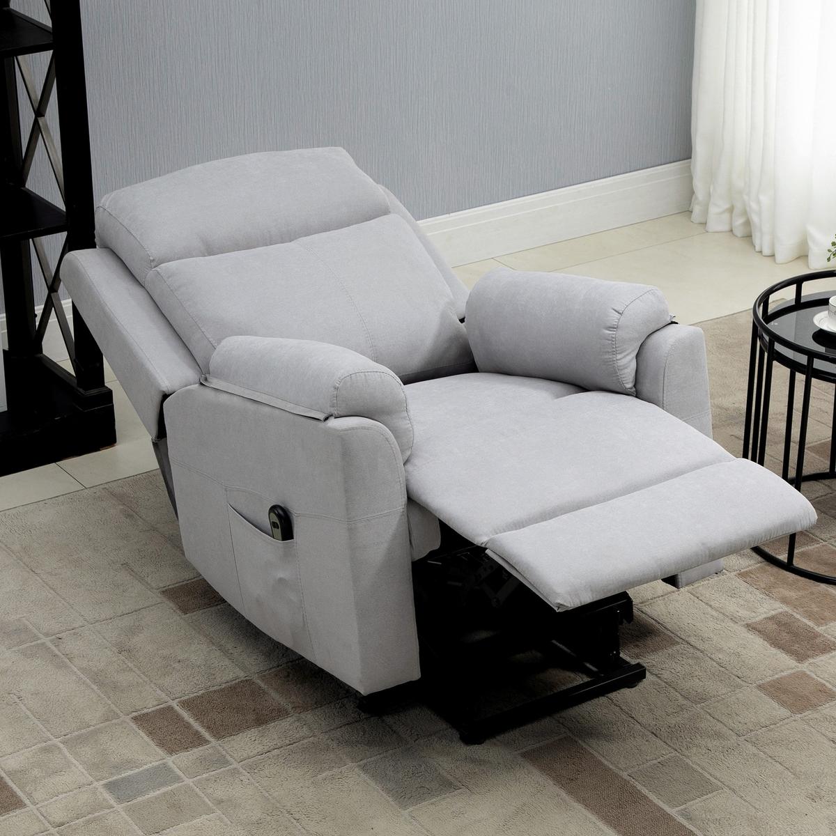 FERNSEHSESSEL mit Aufstehhilfe, Hellgrau - Hellgrau/Schwarz, Textil/Metall (89/102/83cm) - HOMCOM