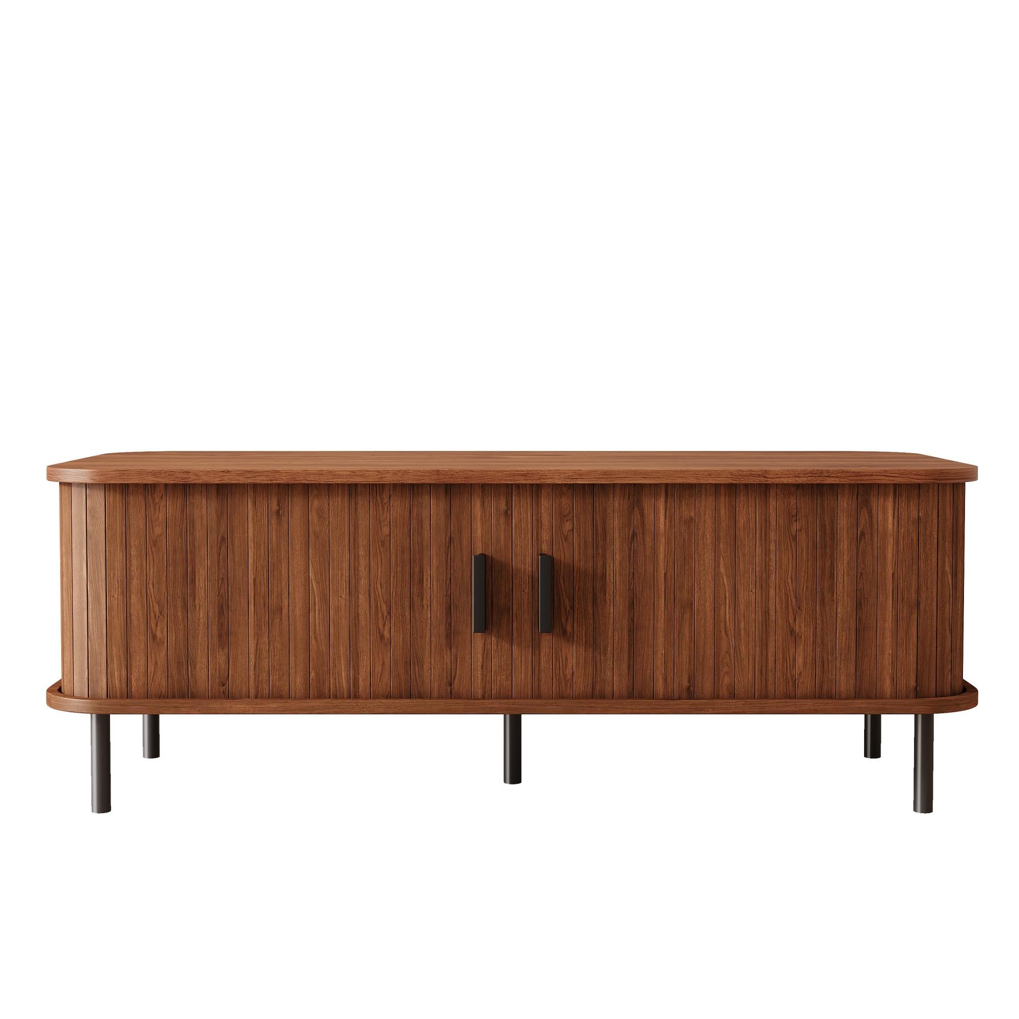 COUCHTISCH Nussbaum Rechteckig mit Schiebetüren Lamellenoptik & Stauraum - Walnussfarben, Holzwerkstoff (55/120/45cm) - Urban Meuble