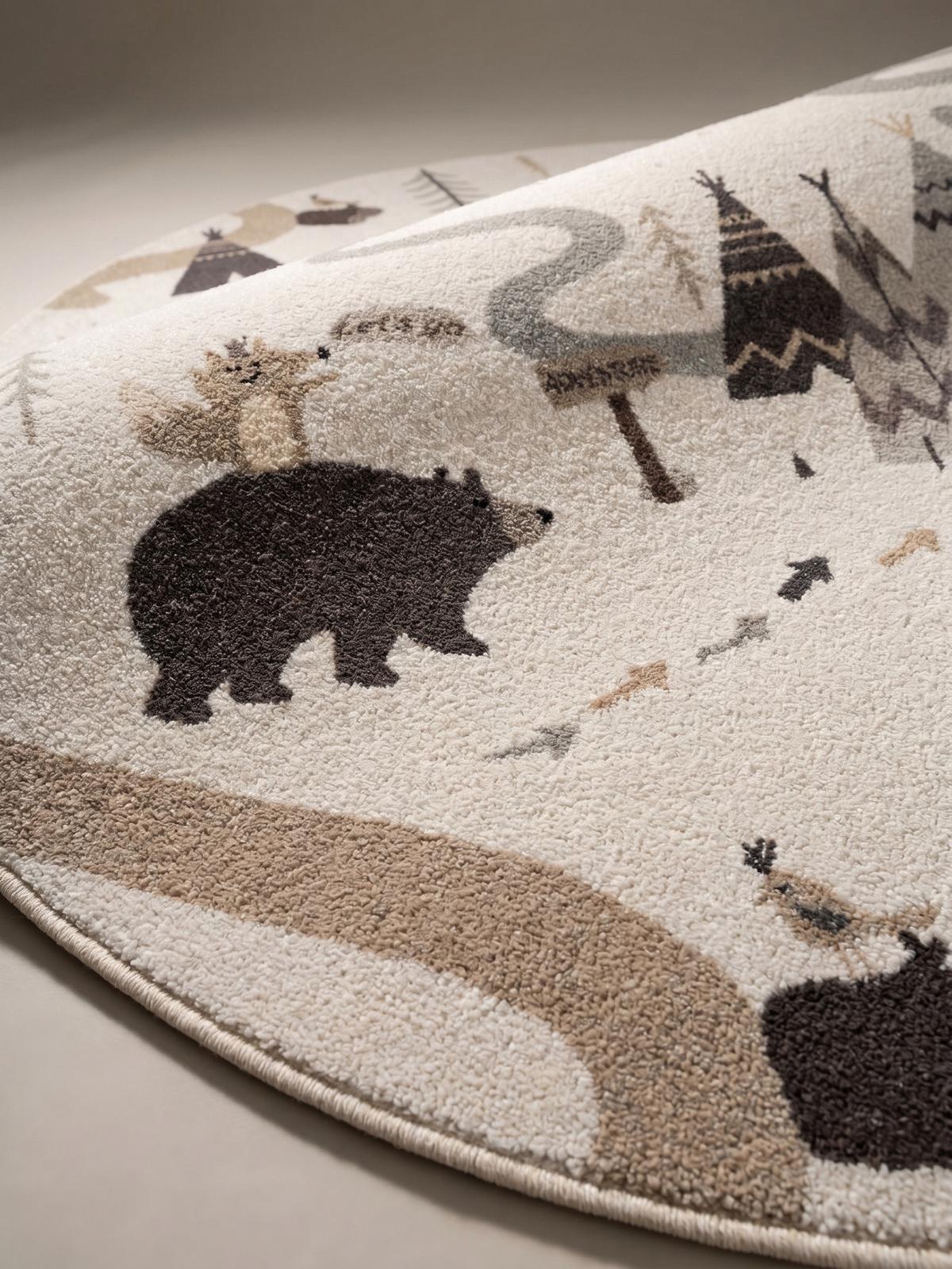 SPIELTEPPICH Waschbar TINO in Creme, mit Waldtier-Motiv, Ø 200 cm - Beige, Textil (200/200cm) - KADIMA DESIGN