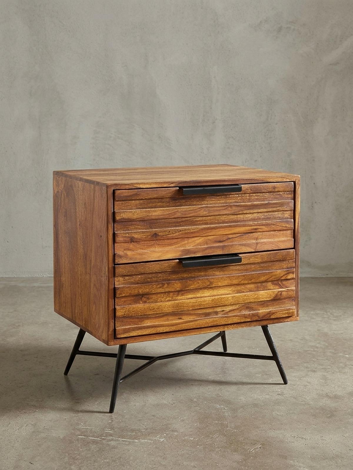 NACHTTISCH – Massivholz/Metall, große Schubladen, Industrial-Stil - Schwarz/Braun, Holz/Metall (60/60/40cm) - KADIMA DESIGN