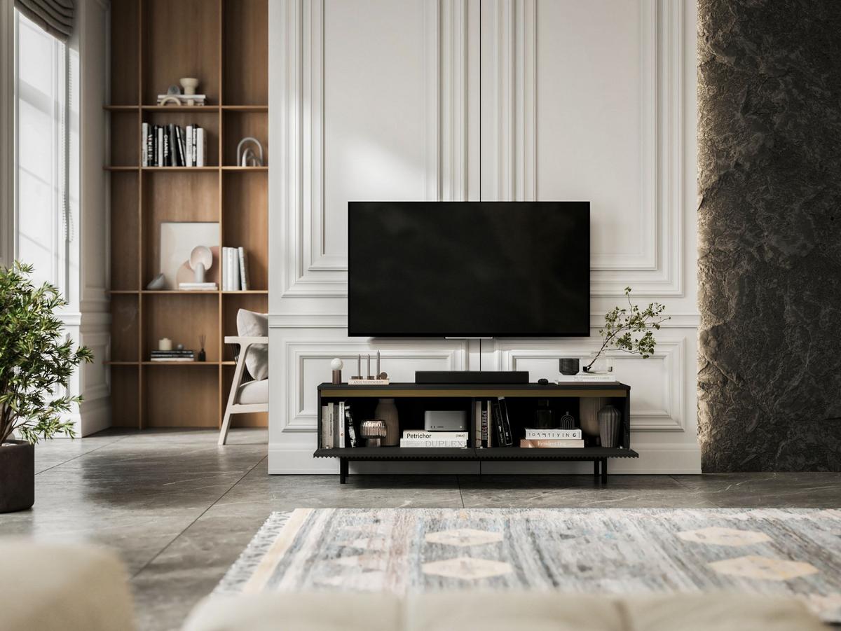 TV-SCHRANK Selene Schwarz Matt mit Metallrahmen 140 cm - Schwarz, Holzwerkstoff (140/44/35cm) - Meble Lindner