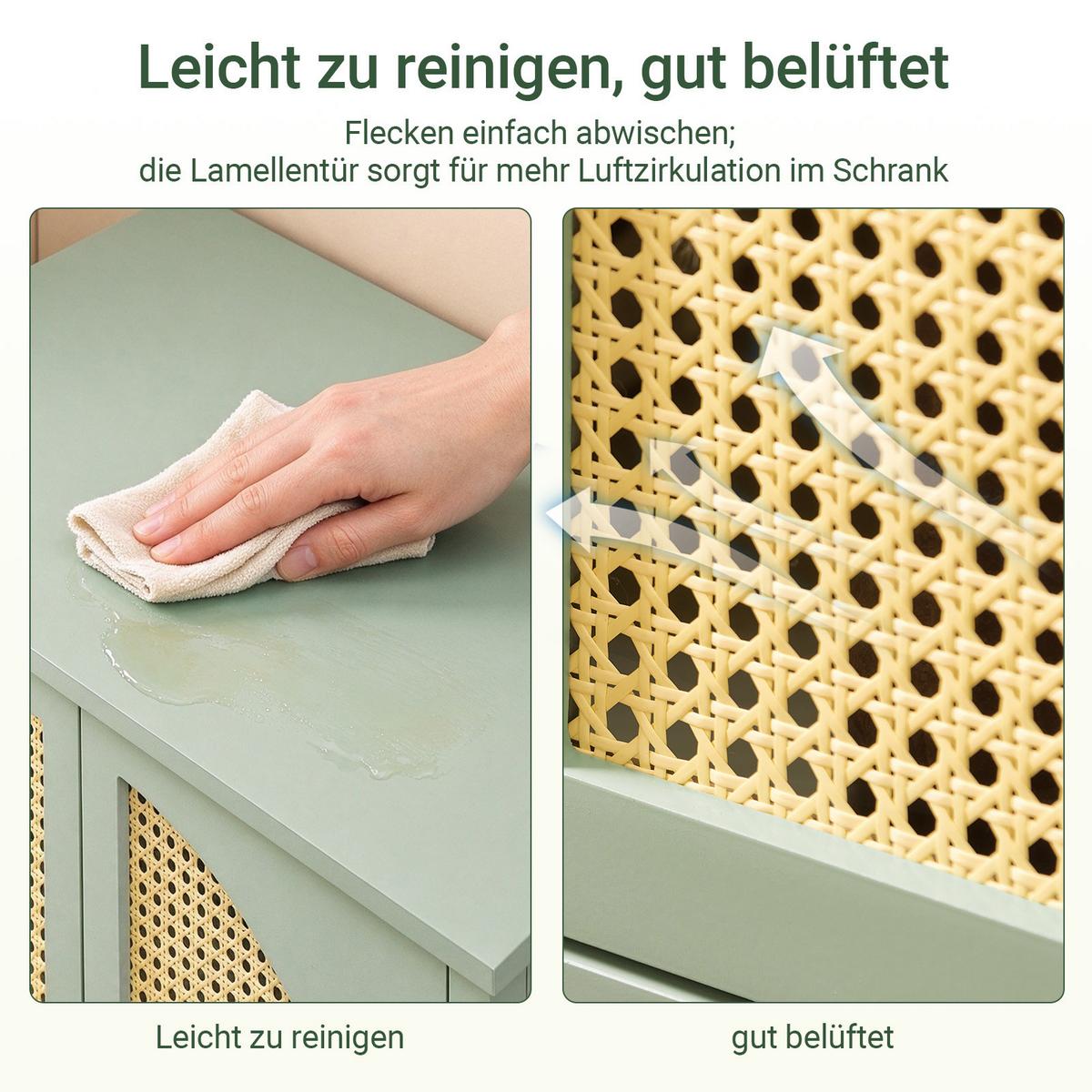 SIDEBOARD Grün, 70x90x34 cm, Lamellentüren, E1-MDF, bis 50 kg, kompakt für Wohnzimmer, Flur, Schlafzimmer & Esszimmer - Grün, Holzwerkstoff (70/90/34cm) - SoBuy