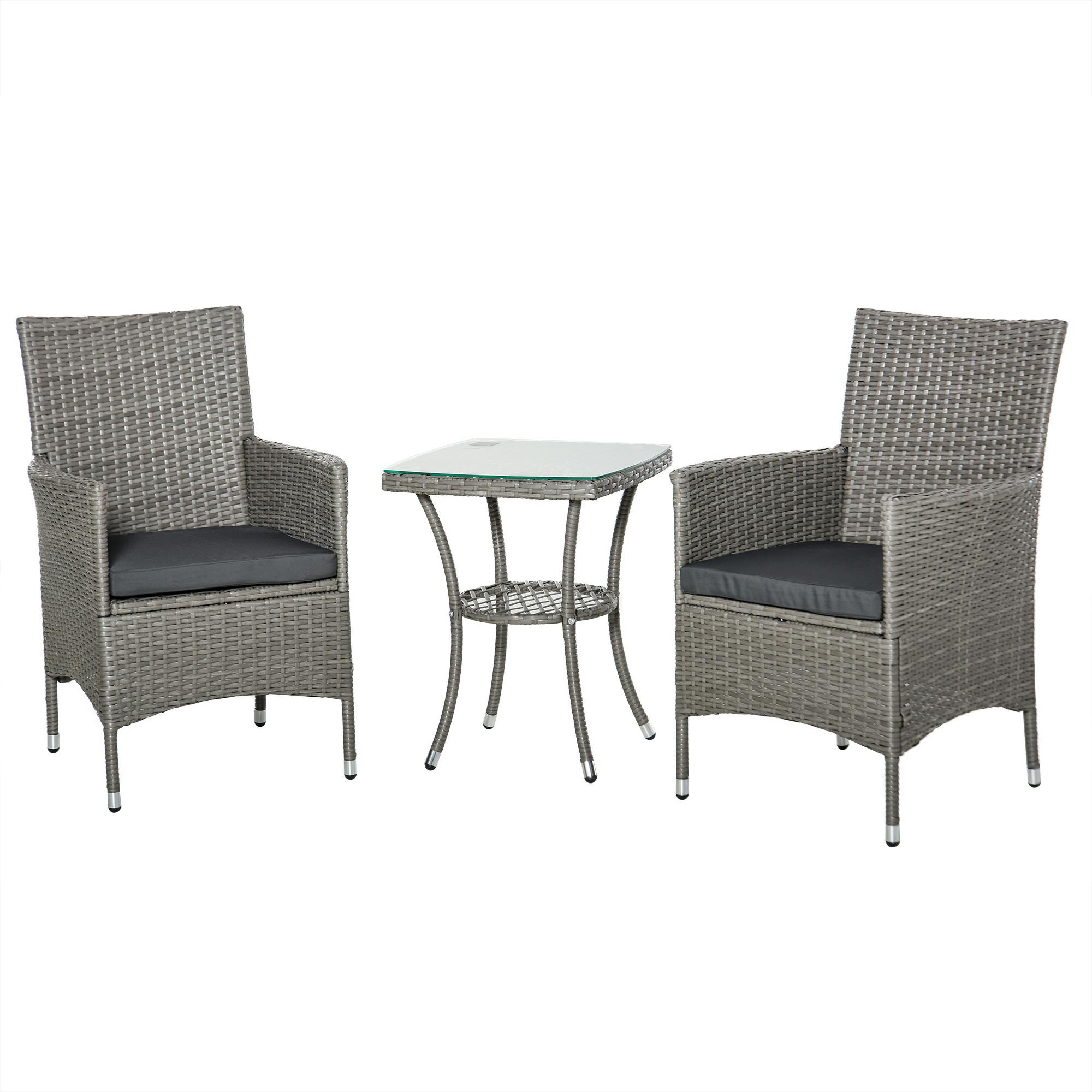 RATTAN Gartenmöbel Set mit Beistelltisch, Bistroset 3-tlg., Polyrattan + Stahl - Grau, Metall - Outsunny