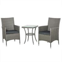 RATTAN Gartenmöbel Set mit Beistelltisch, Bistroset 3-tlg., Polyrattan + Stahl - Grau, Metall - Outsunny