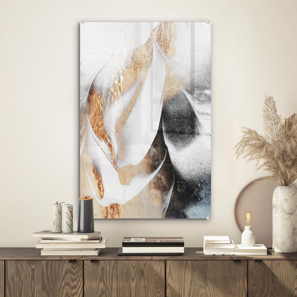 ACRYLGLASBILD Luxus - Abstrakt - Gold - Weiß Wanddeko Wohnzimmer 40x60 cm - Goldfarben, Glas (40/60cm) - MuchoWow