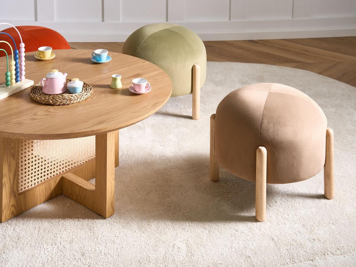 HOCKER Samtstoff Hellbraun Helen - Hellbraun, Textil (40/38/40cm) - Beliani