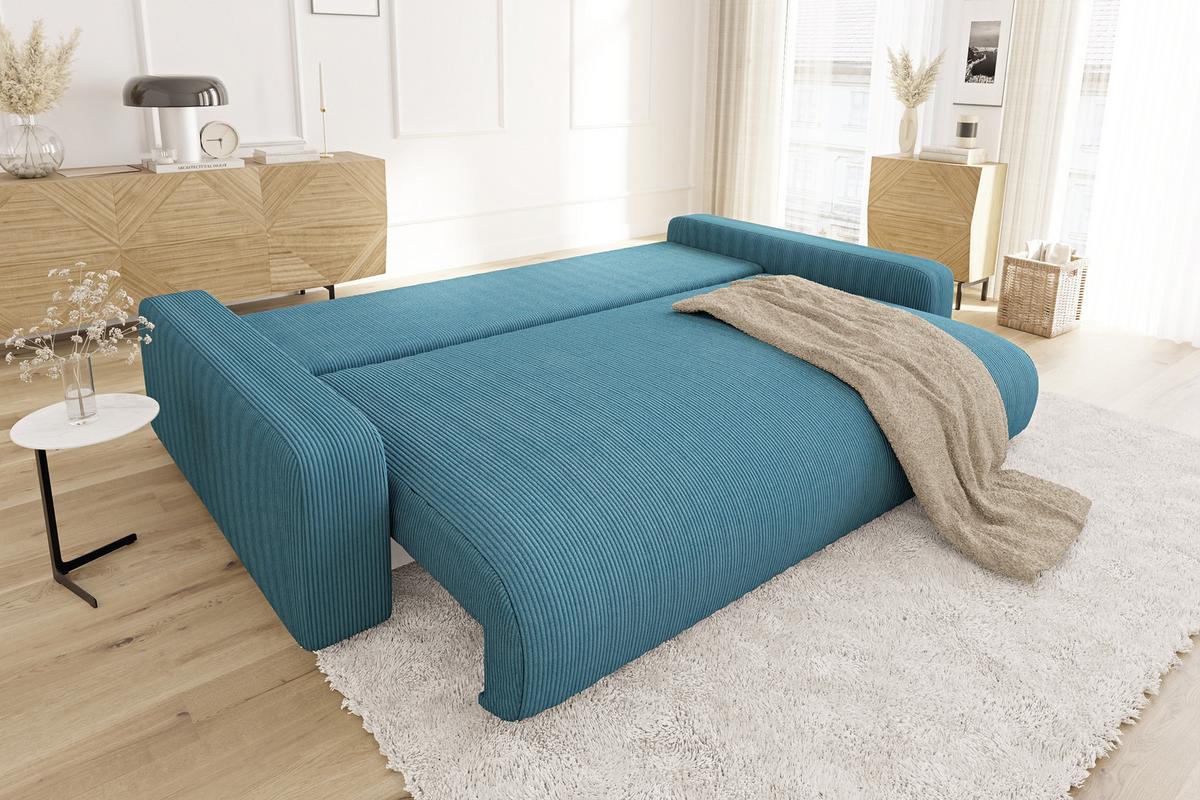 BIGSOFA Emma Türkis Cord - Türkis/Schwarz, Holz/Kunststoff (234/78/122cm) - S-Style Möbel