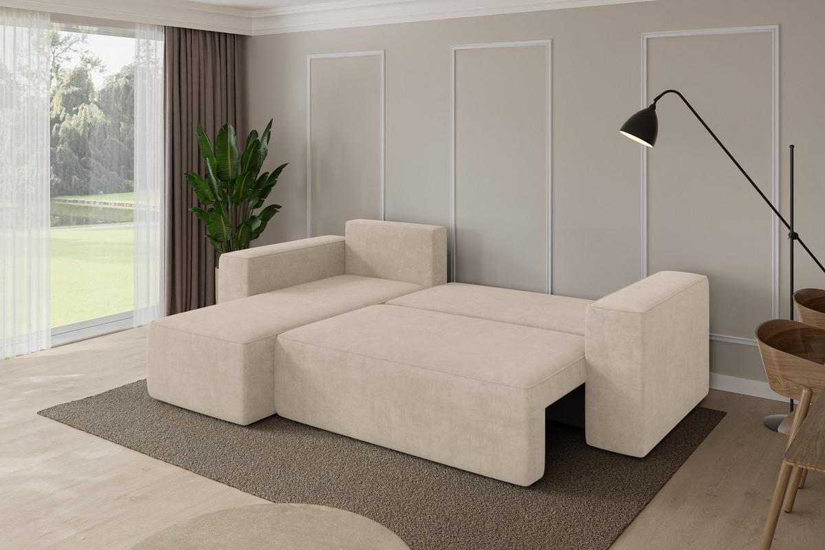 ECKSOFA mit Schlaffunktion Ottomane Links SENO-L 249x139x85 Beige Velours - Schwarz/Sahara, Holzwerkstoff/Kunststoff (249/139cm) - ALTDECOR