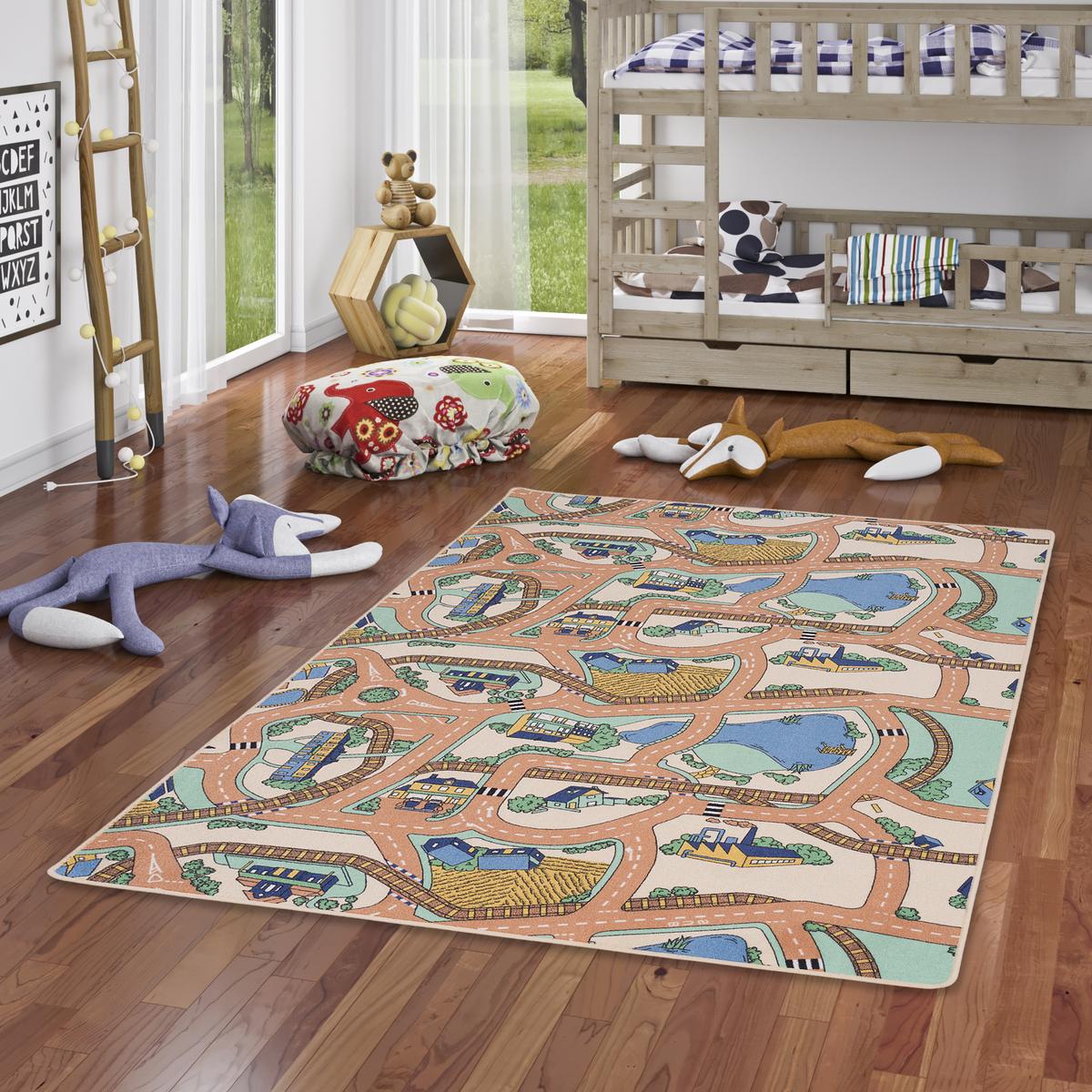 KINDER SPIEL STRASSENTEPPICH - Mintgrün, Textil (80/160cm) - Snapstyle