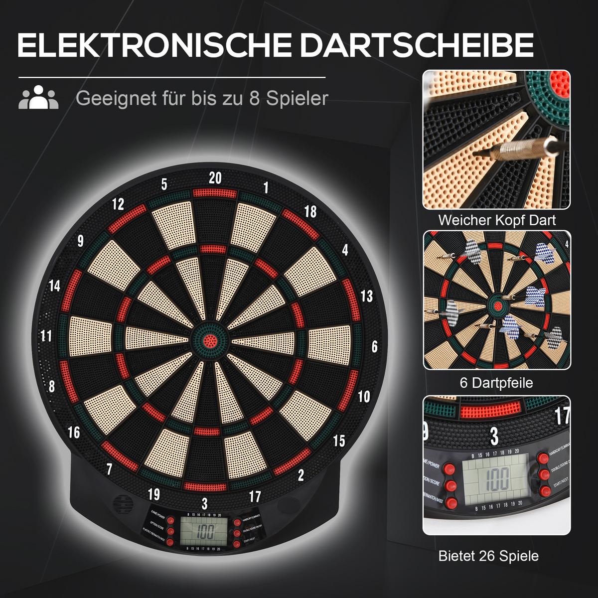 ELEKTRONISCHE Dartscheibe - Schwarz, Kunststoff (39.5/44cm) - HOMCOM