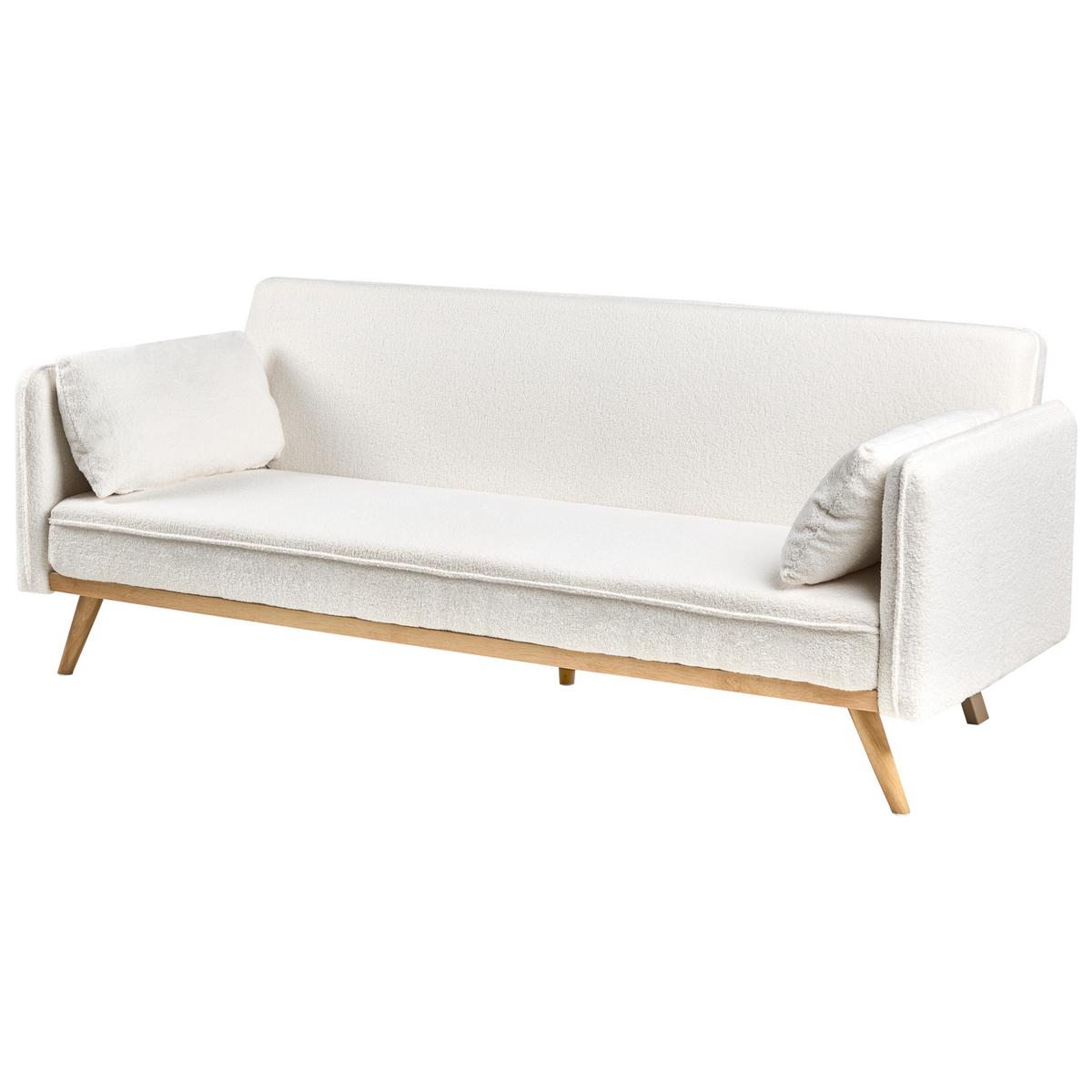 SCHLAFSOFA Bouclé Cremeweiß Asaa - Creme/Weiß, Textil (205/76/80cm) - Beliani