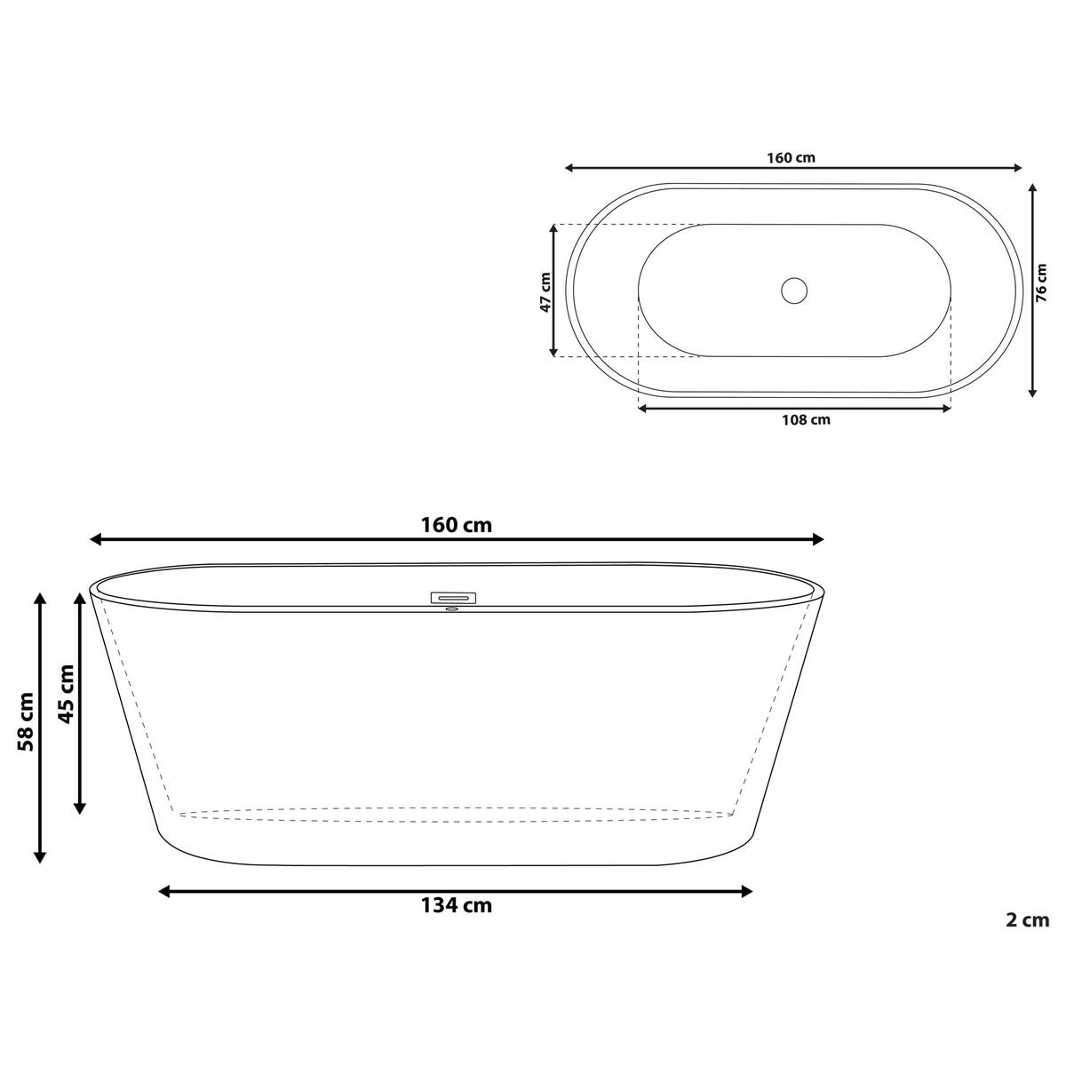 BADEWANNE 80/160/58 cm Weiß Havana - Weiß, Kunststoff (76/58/160cm) - Beliani